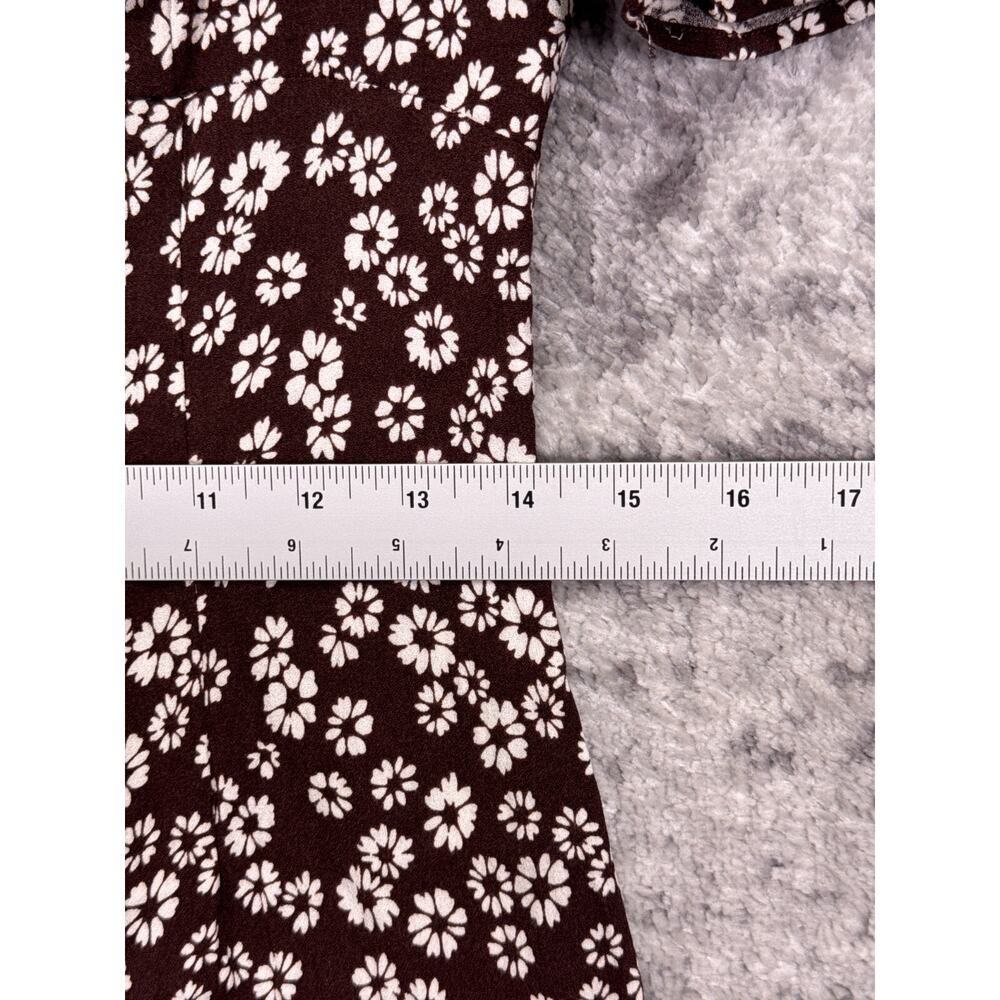 Reformation Dress 12 Womens Chocolate Brown Floral Plunge Smocked Mini - Picture 6 of 9